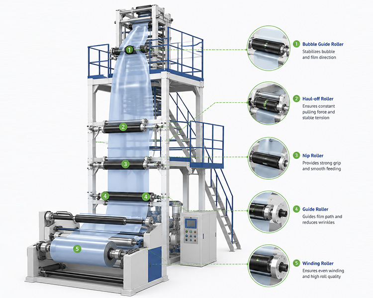 Carbon Fibre Roller Positions on Film Blowing Machine